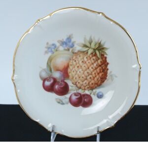 Schumann Arzberg Fruit Motif Porcelain Plate Gold Trim Germany 6.25in‎ Vintage